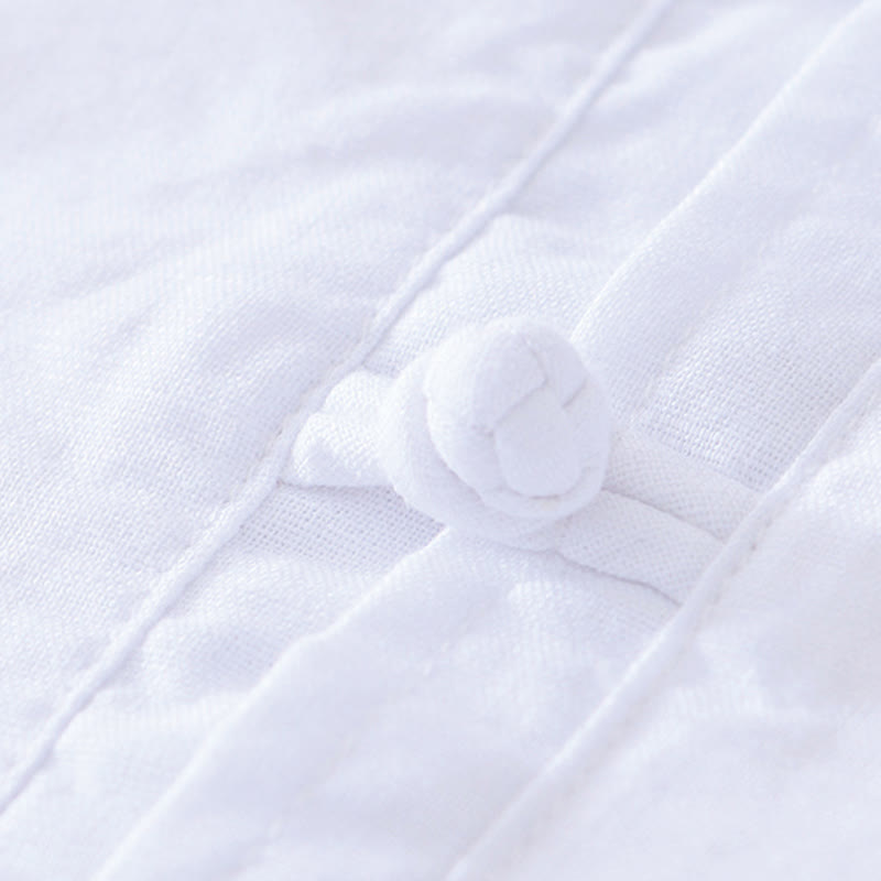 Buddha Stones Soft Plain Frog-button Crew Neck Cotton Linen Half Button Men's Shirt - image 17