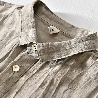Chemise homme Foviel à manches courtes, col à revers, en lin, demi-boutonnée, au design simple