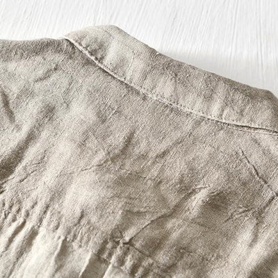 Chemise homme Foviel à manches courtes, col à revers, en lin, demi-boutonnée, au design simple