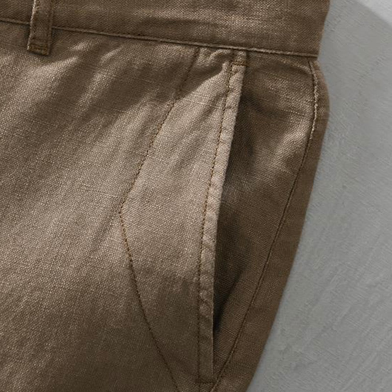 Buddha Stones Solid Color Drawstring Linen Men's Shorts With Pockets - image 2