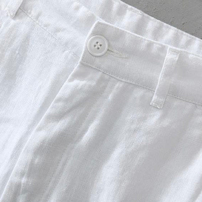 Buddha Stones Solid Color Drawstring Linen Men's Shorts With Pockets - image 5