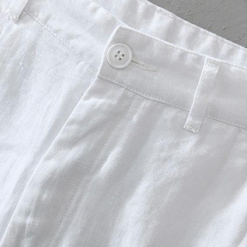 Buddha Stones Solid Color Drawstring Linen Men's Shorts With Pockets - image 5