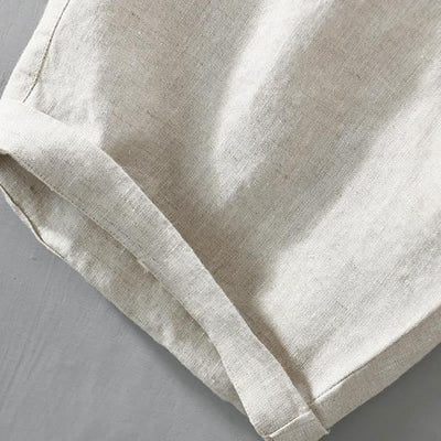 Buddha Stones Solid Color Drawstring Linen Men's Shorts With Pockets - image 12