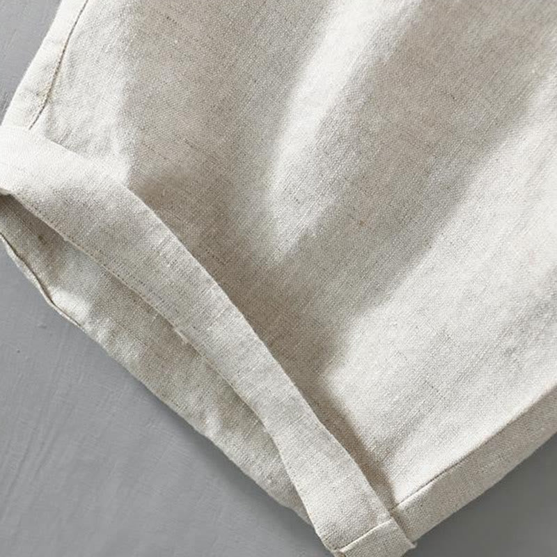 Buddha Stones Solid Color Drawstring Linen Men's Shorts With Pockets - image 12