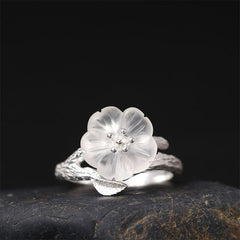 Foviel 925 Sterling Silber Weiß Kristall Skelett Blume einstellbar spirituell Ring
