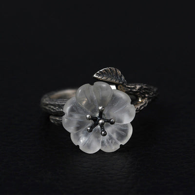 Foviel 925 Sterling Silber Weiß Kristall Skelett Blume einstellbar spirituell Ring