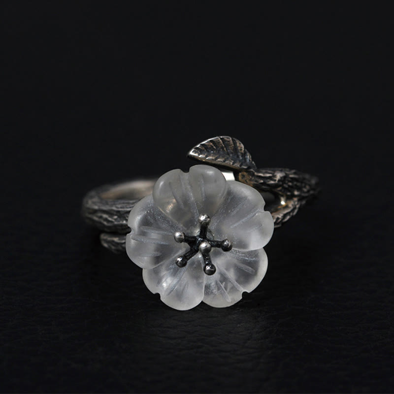 Foviel 925 Sterling Silber Weiß Kristall Skelett Blume einstellbar spirituell Ring