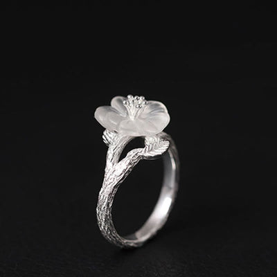 Foviel 925 Sterling Silber Weiß Kristall Skelett Blume einstellbar spirituell Ring