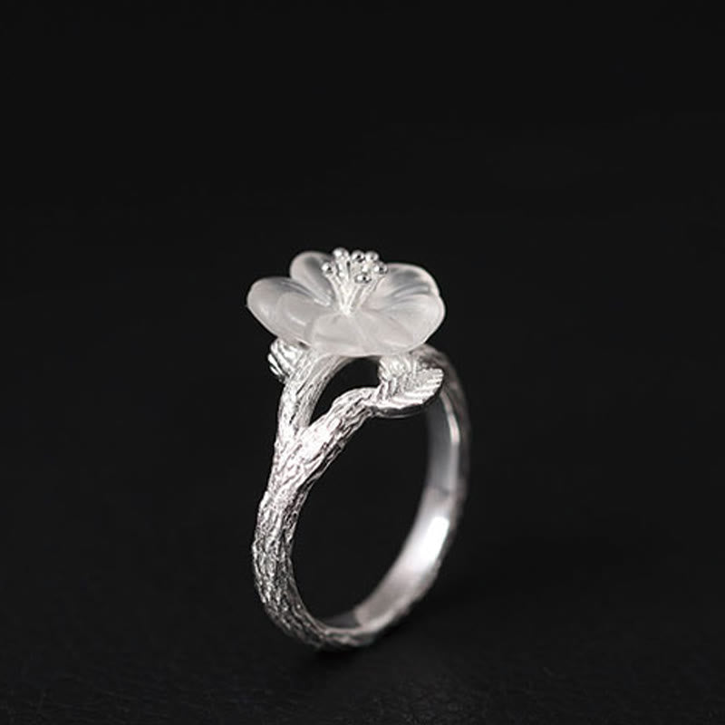 Foviel 925 Sterling Silber Weiß Kristall Skelett Blume einstellbar spirituell Ring