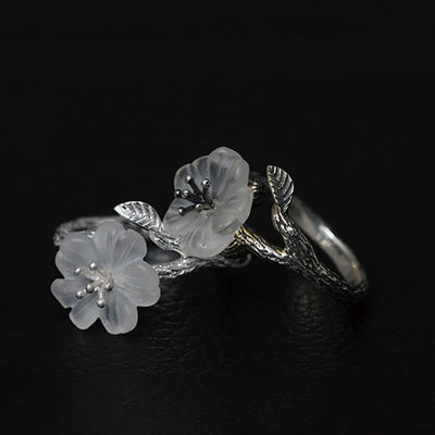 Foviel 925 Sterling Silber Weiß Kristall Skelett Blume einstellbar spirituell Ring