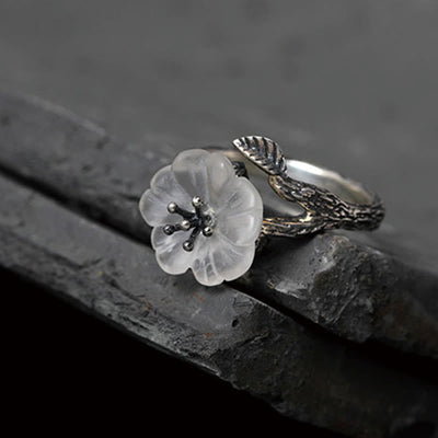 Foviel 925 Sterling Silber Weiß Kristall Skelett Blume einstellbar spirituell Ring