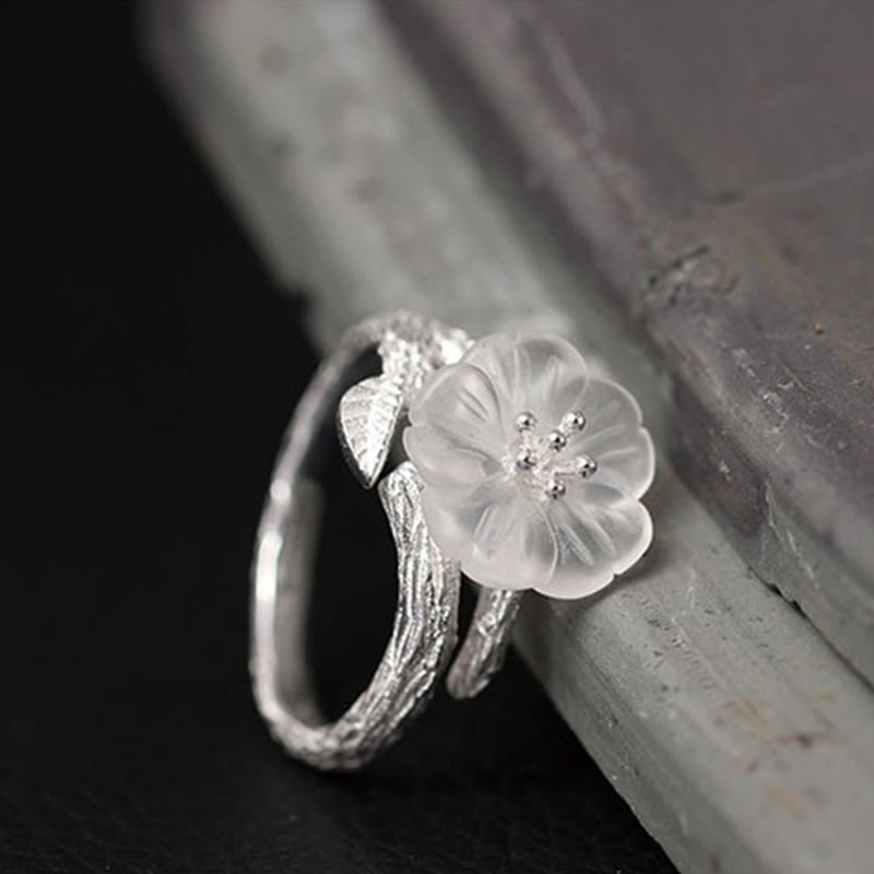 Foviel 925 Sterling Silber Weiß Kristall Skelett Blume einstellbar spirituell Ring