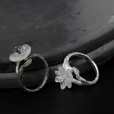 Foviel 925 Sterling Silber Weiß Kristall Skelett Blume einstellbar spirituell Ring