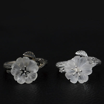 Foviel 925 Sterling Silber Weiß Kristall Skelett Blume einstellbar spirituell Ring