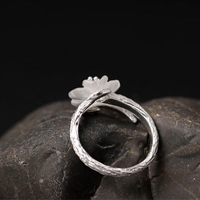 Foviel 925 Sterling Silber Weiß Kristall Skelett Blume einstellbar spirituell Ring