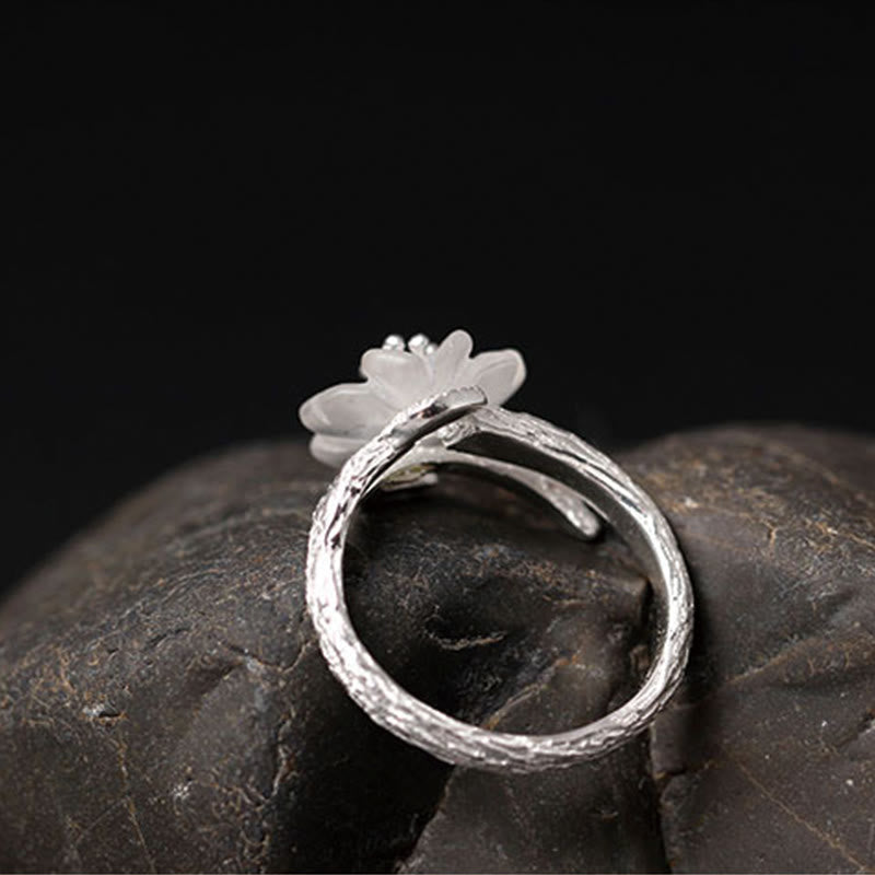 Foviel 925 Sterling Silber Weiß Kristall Skelett Blume einstellbar spirituell Ring