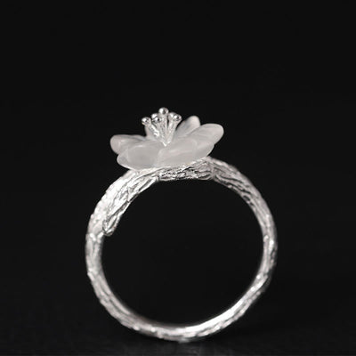 Foviel 925 Sterling Silber Weiß Kristall Skelett Blume einstellbar spirituell Ring