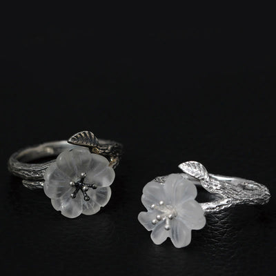 Foviel 925 Sterling Silber Weiß Kristall Skelett Blume einstellbar spirituell Ring