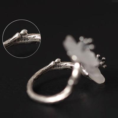 Foviel 925 Sterling Silver White Crystal Double Plum Blossom Flower Adjustable Protection Ring