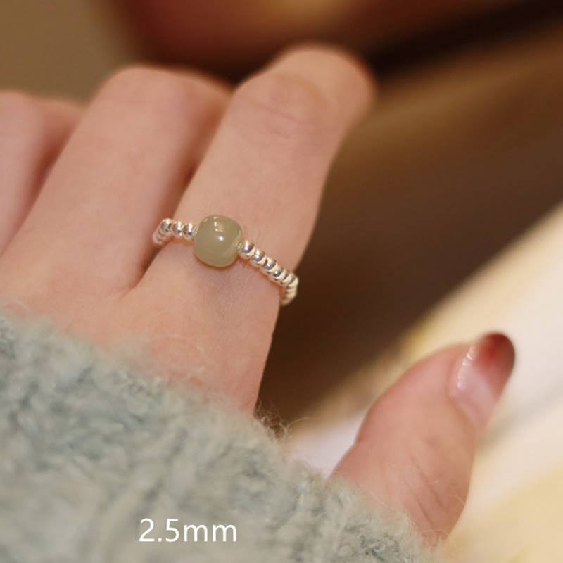 Bague élastique Foviel en argent sterling 925 avec perle de jade de Hetian naturel, agate rouge et perle, symbole de prospérité