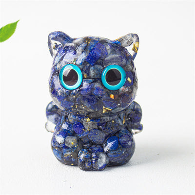 Buddha Stones Cute Cat Lazurite Amethyst Black Obsidian Aquamarine Crystal Resin Positive Home Decoration - image 1