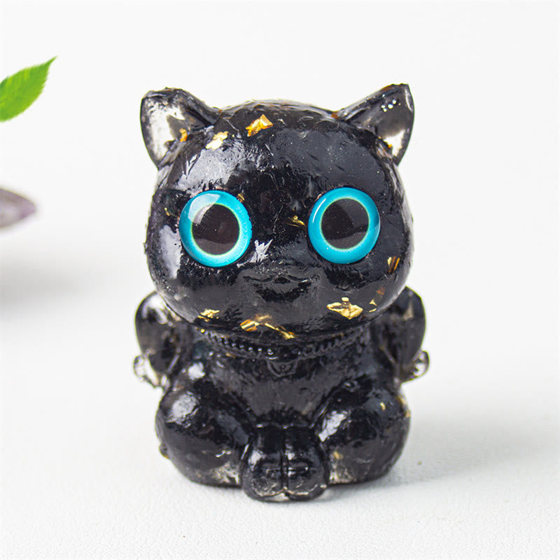 Buddha Stones Cute Cat Lazurite Amethyst Black Obsidian Aquamarine Crystal Resin Positive Home Decoration - Black Obsidian 5.5*4.5*3.5cm - image 9