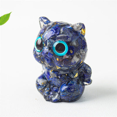 Buddha Stones Cute Cat Lazurite Amethyst Black Obsidian Aquamarine Crystal Resin Positive Home Decoration - image 4