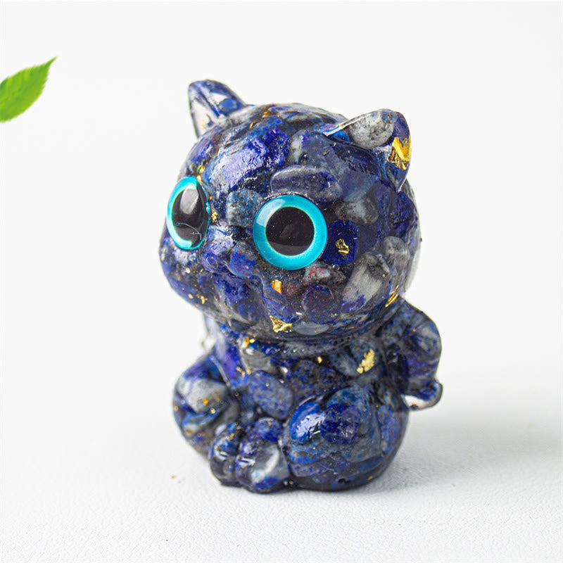 Buddha Stones Cute Cat Lazurite Amethyst Black Obsidian Aquamarine Crystal Resin Positive Home Decoration - image 4