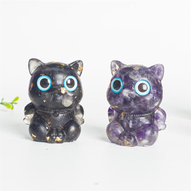 Buddha Stones Cute Cat Lazurite Amethyst Black Obsidian Aquamarine Crystal Resin Positive Home Decoration - image 15