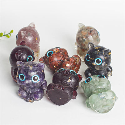 Buddha Stones Cute Cat Lazurite Amethyst Black Obsidian Aquamarine Crystal Resin Positive Home Decoration - image 17