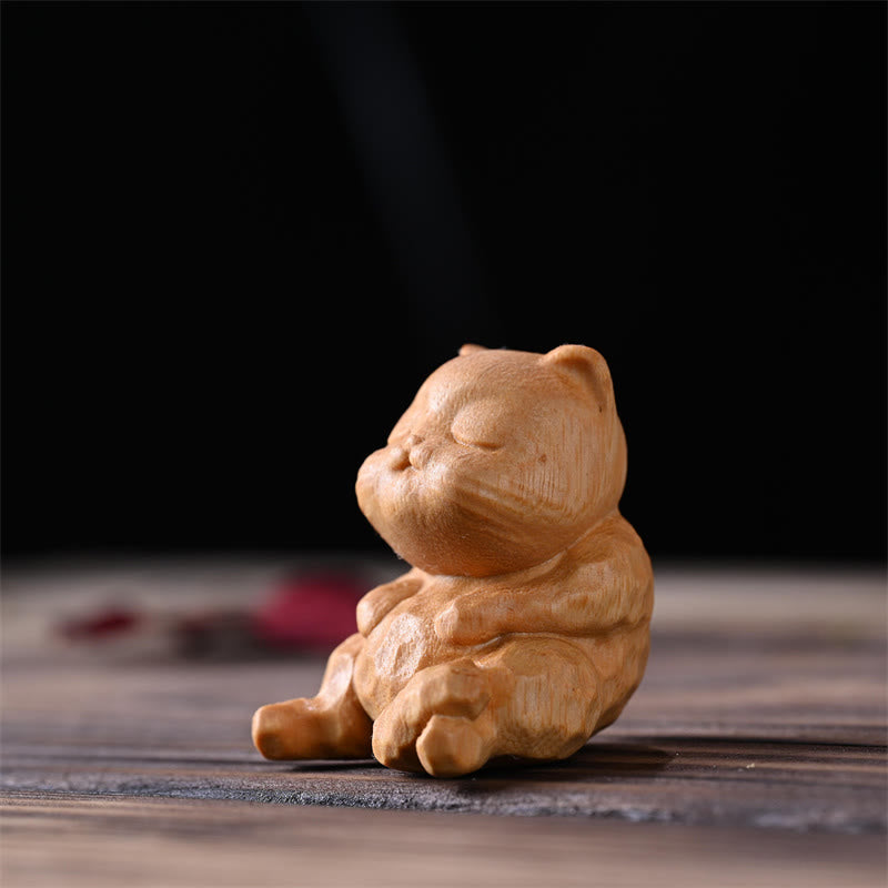 Figurine de chat assis Foviel, petit objet décoratif en bois de santal pour la protection de la maison