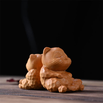 Foviel Mini Cute Sitting Cat Sandalwood Protection Home Decoration