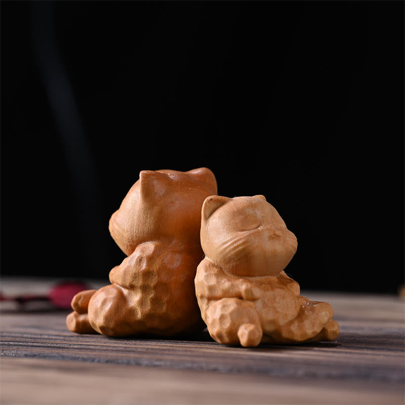 Figurine de chat assis Foviel, petit objet décoratif en bois de santal pour la protection de la maison