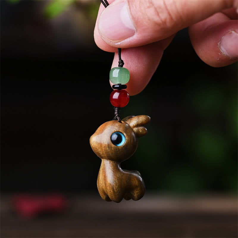 Foviel Small Leaf Red Sandalwood Ebony Wood Sandalwood Green Sandalwood Lucky Mini Cat Deer Sooth Phone Hanging Decoration