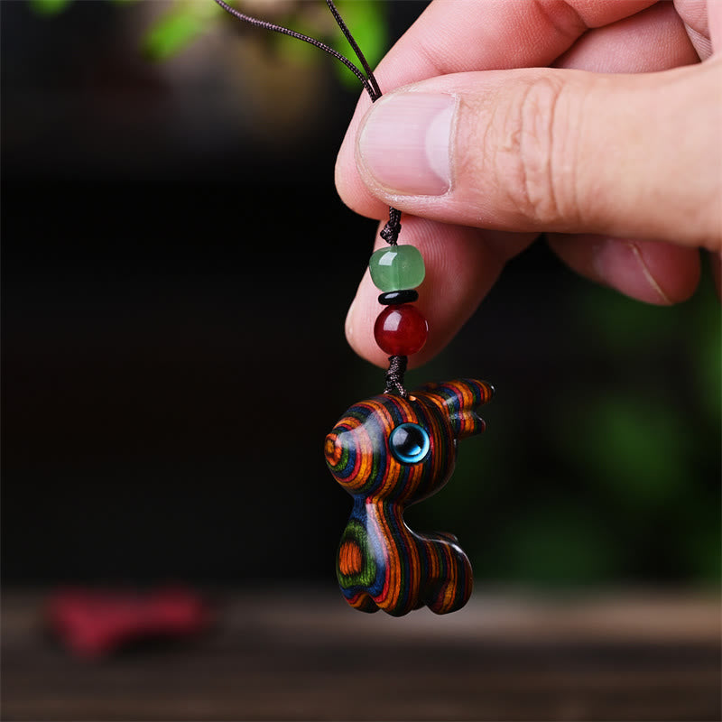 Foviel Small Leaf Red Sandalwood Ebony Wood Sandalwood Green Sandalwood Lucky Mini Cat Deer Sooth Phone Hanging Decoration