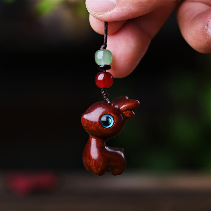 Foviel Small Leaf Red Sandalwood Ebony Wood Sandalwood Green Sandalwood Lucky Mini Cat Deer Sooth Phone Hanging Decoration