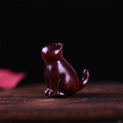 Foviel Small Leaf Red Sandalwood Ebony Wood Sandalwood Green Sandalwood Lucky Mini Cat Deer Sooth Phone Hanging Decoration
