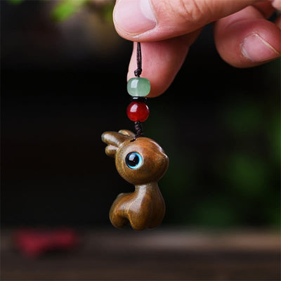 Foviel Small Leaf Red Sandalwood Ebony Wood Sandalwood Green Sandalwood Lucky Mini Cat Deer Sooth Phone Hanging Decoration