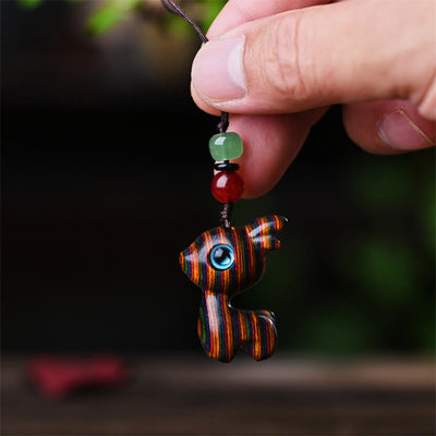 Foviel Small Leaf Red Sandalwood Ebony Wood Sandalwood Green Sandalwood Lucky Mini Cat Deer Sooth Phone Hanging Decoration