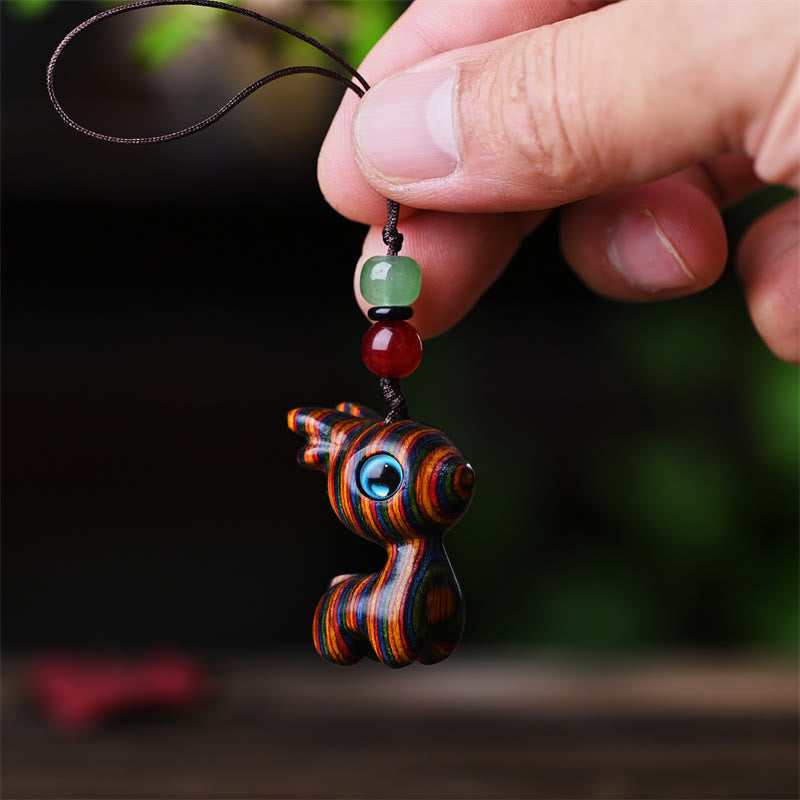 Foviel Small Leaf Red Sandalwood Ebony Wood Sandalwood Green Sandalwood Lucky Mini Cat Deer Sooth Phone Hanging Decoration