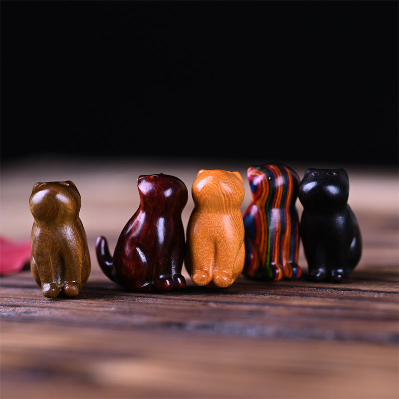 Foviel Mini décoration porte-bonheur à suspendre pour téléphone en bois de santal rouge à petites feuilles, ébène, bois de santal vert, forme chat ou cerf