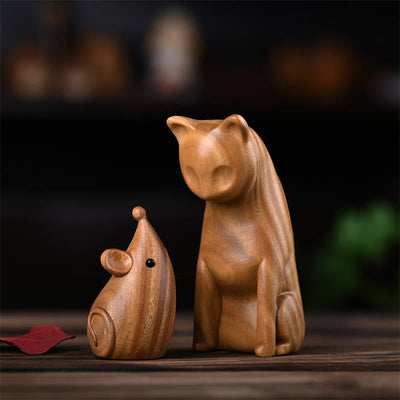Foviel Small Cat Mouse Green Sandalwood African Red Rosewood Peace Home Decoration