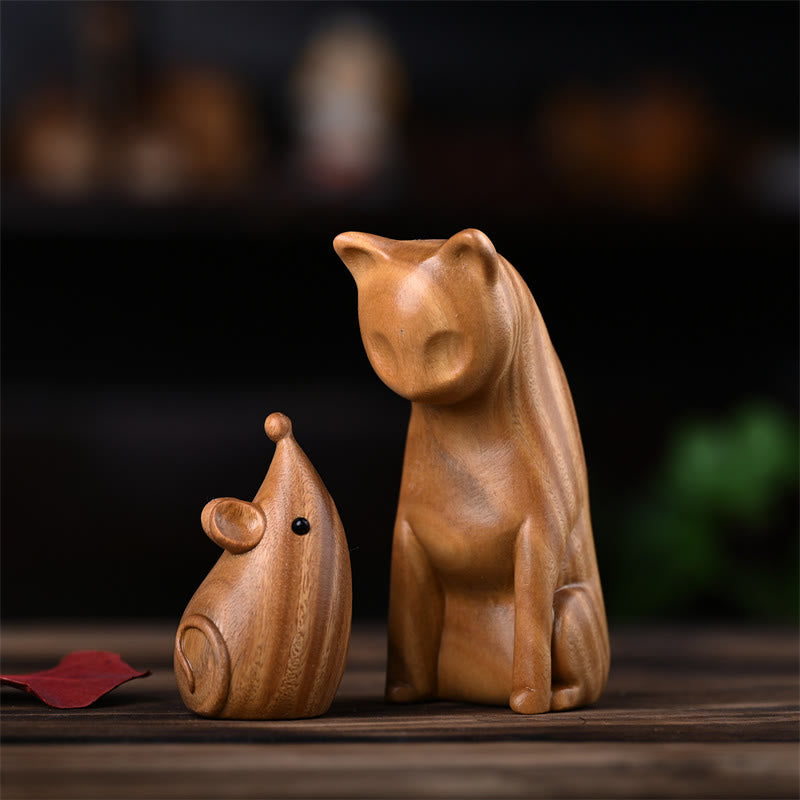 Foviel Petit Chat Souris Bois de santal vert Bois de rose africain Décoration de maison paisible
