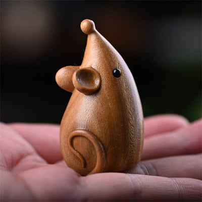 Foviel Small Cat Mouse Green Sandalwood African Red Rosewood Peace Home Decoration