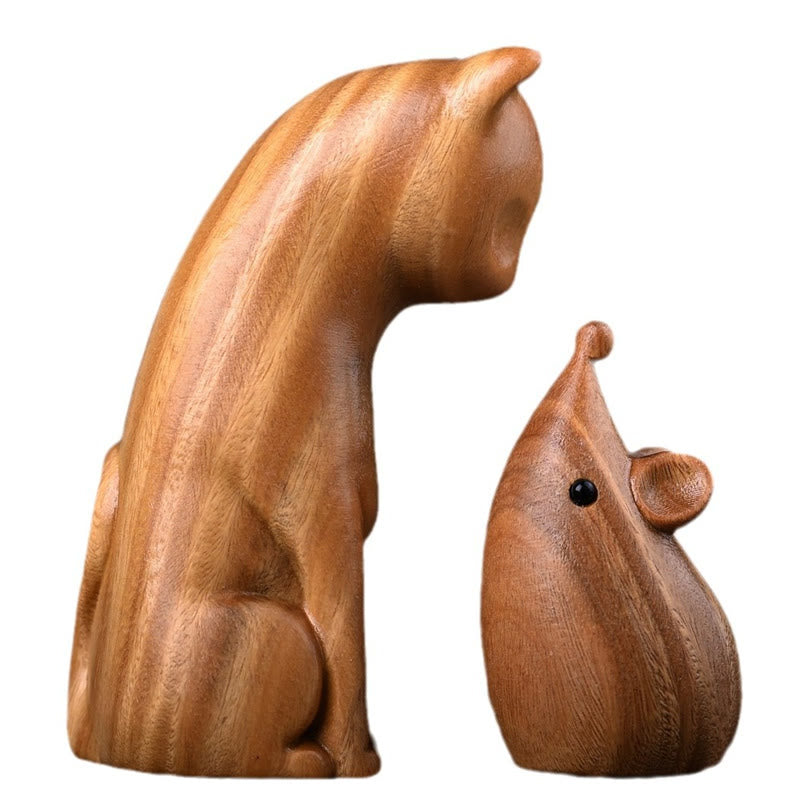 Foviel Small Cat Mouse Green Sandalwood African Red Rosewood Peace Home Decoration