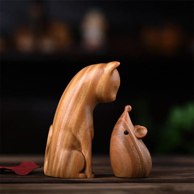Foviel Small Cat Mouse Green Sandalwood African Red Rosewood Peace Home Decoration