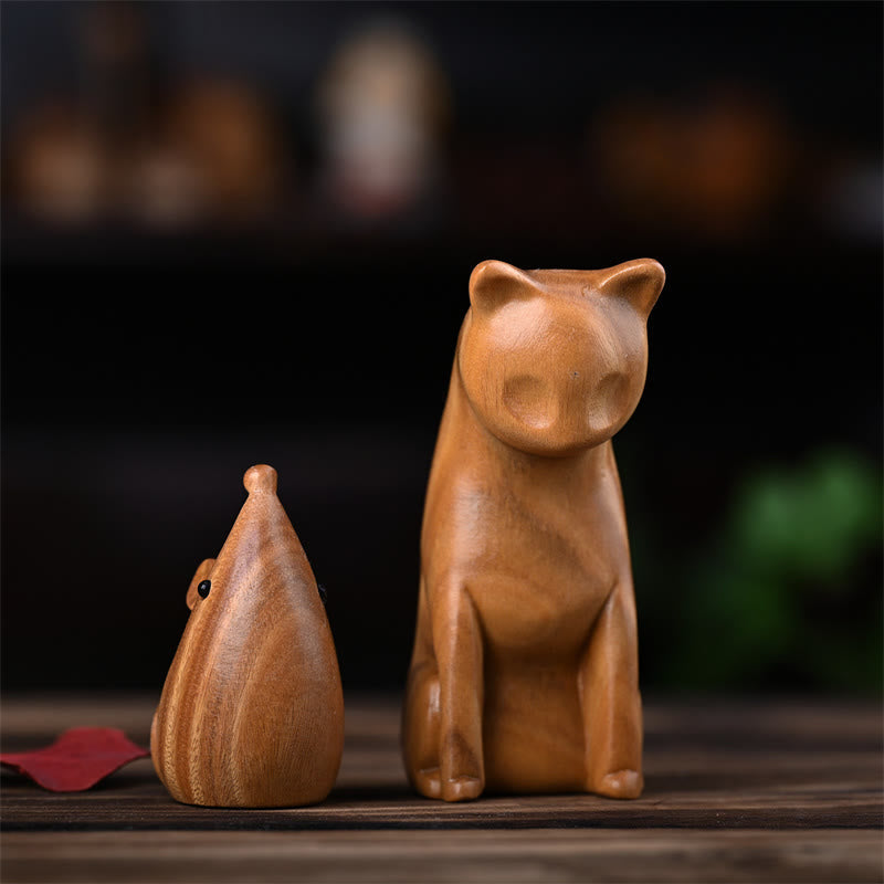 Foviel Petit Chat Souris Bois de santal vert Bois de rose africain Décoration de maison paisible
