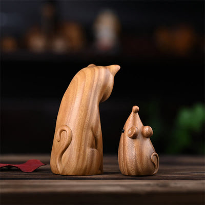 Foviel Small Cat Mouse Green Sandalwood African Red Rosewood Peace Home Decoration