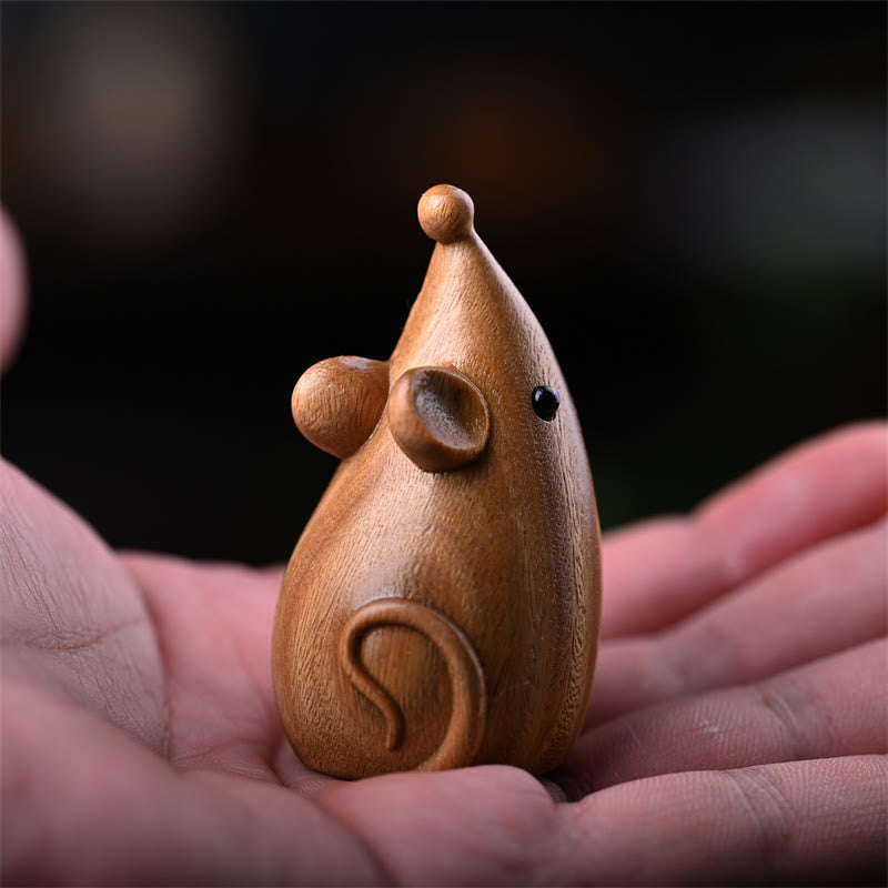 Foviel Small Cat Mouse Green Sandalwood African Red Rosewood Peace Home Decoration
