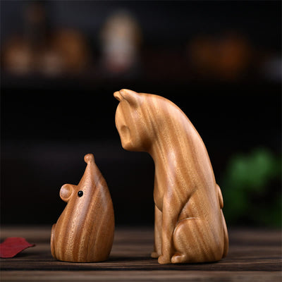 Foviel Small Cat Mouse Green Sandalwood African Red Rosewood Peace Home Decoration